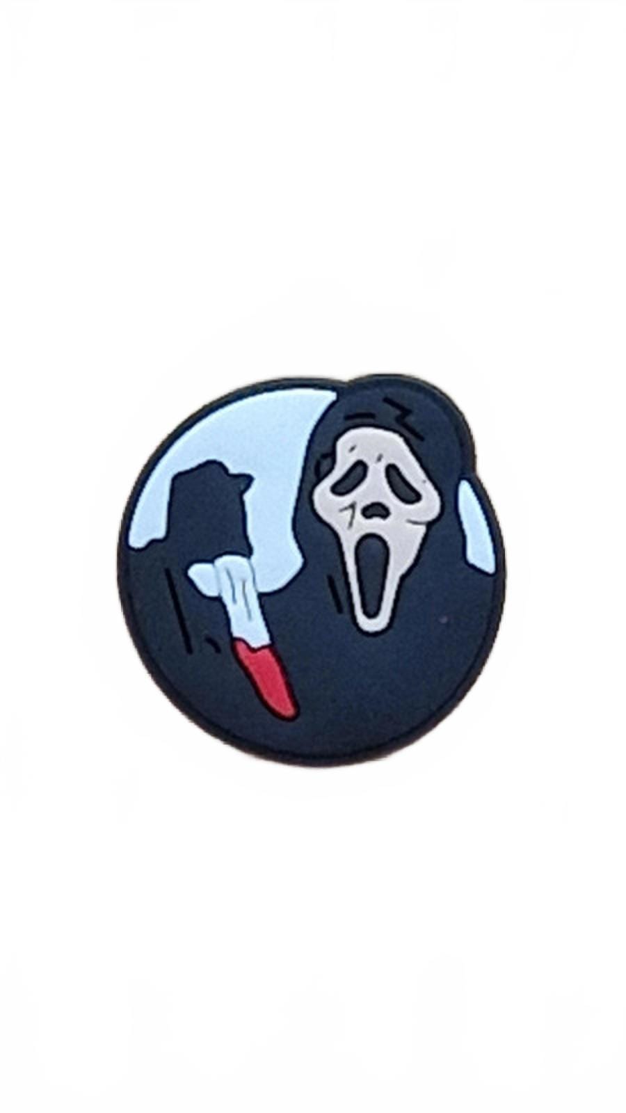 Scary masked man holding knife shoe charm