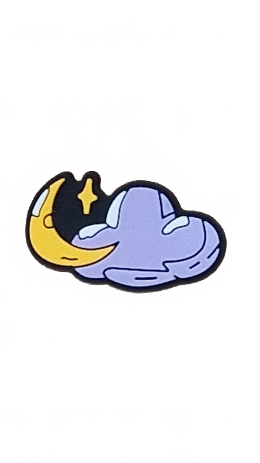 Curved moon and star in front of cloud shoe charm