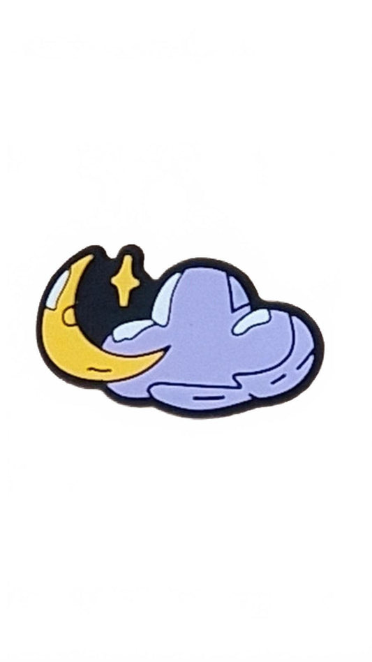 Curved moon and star in front of cloud shoe charm