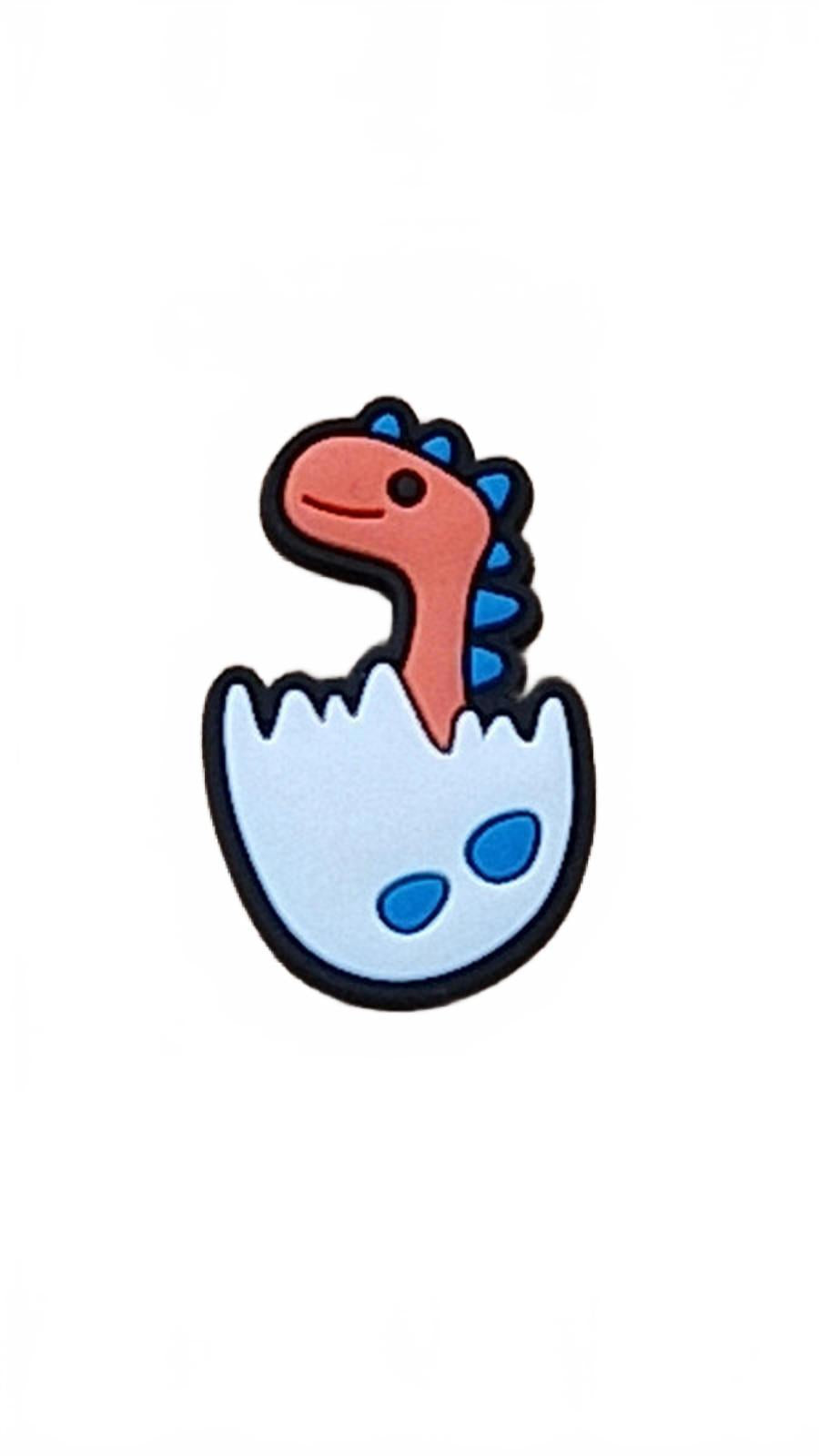 Blue and orange baby dinosaur in egg shoe charm