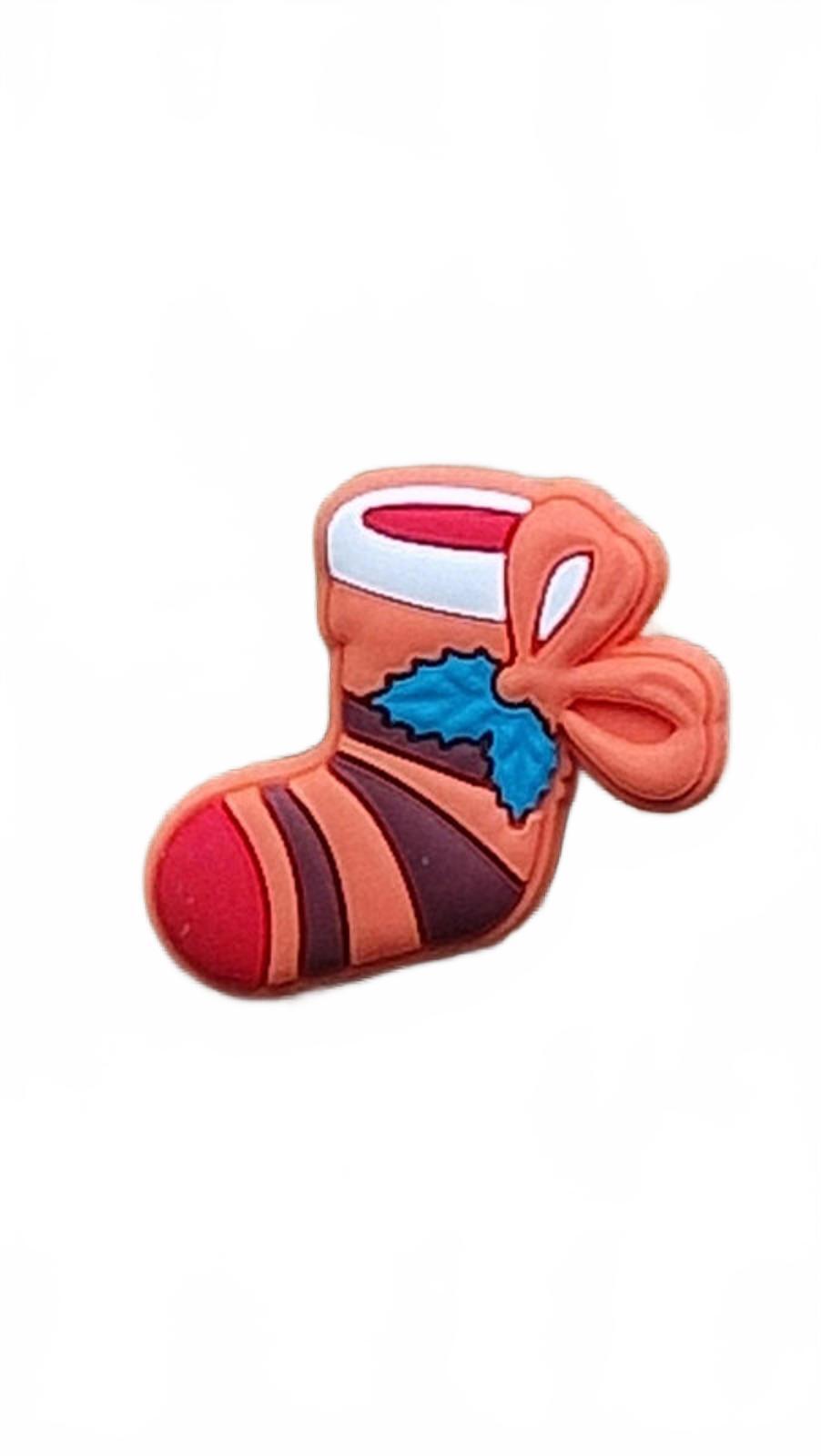 Cute orange and brown stocking with holly Christmas shoe charm