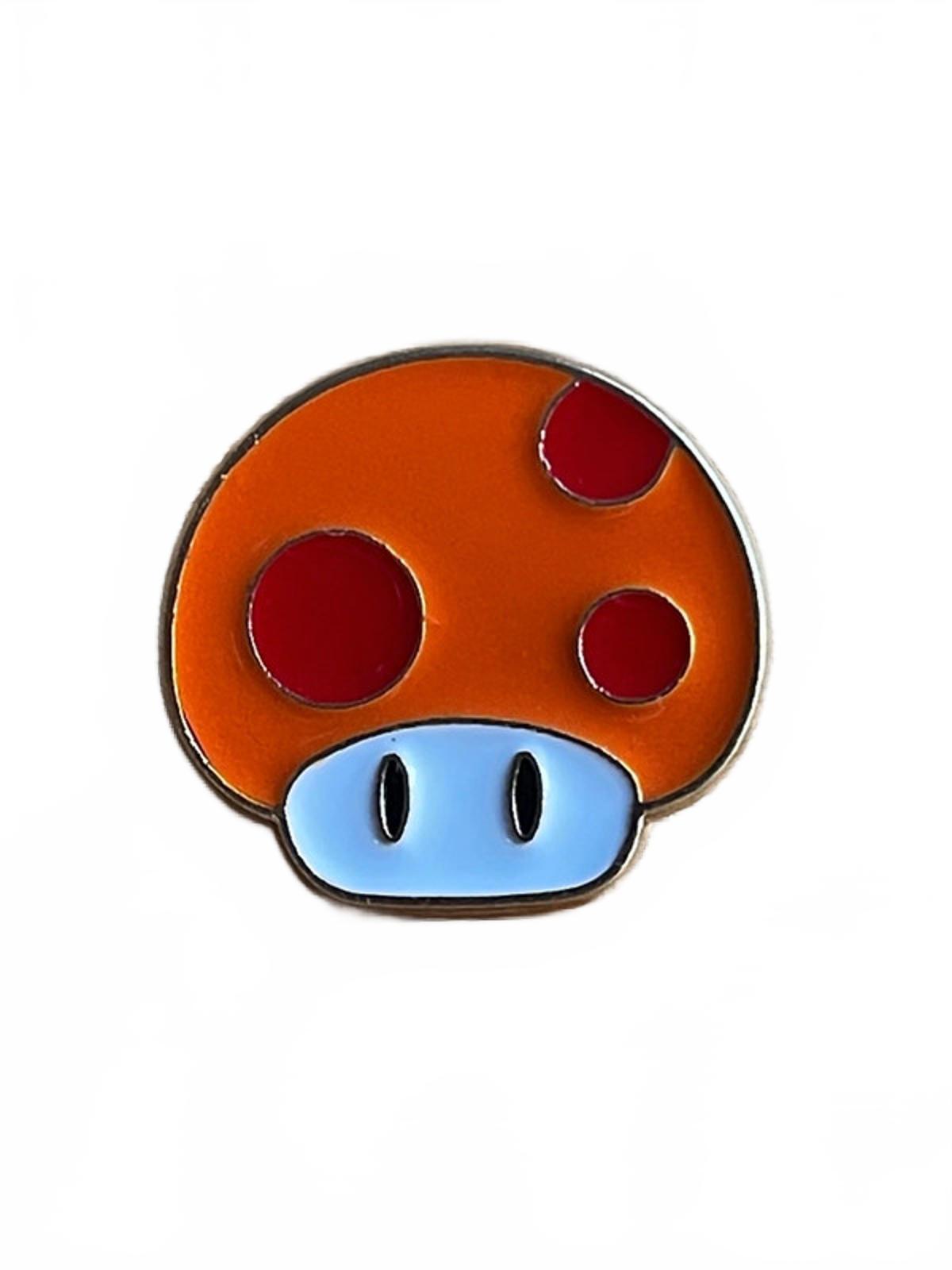 Cute cartoon style orange and red mushroom enamel pin