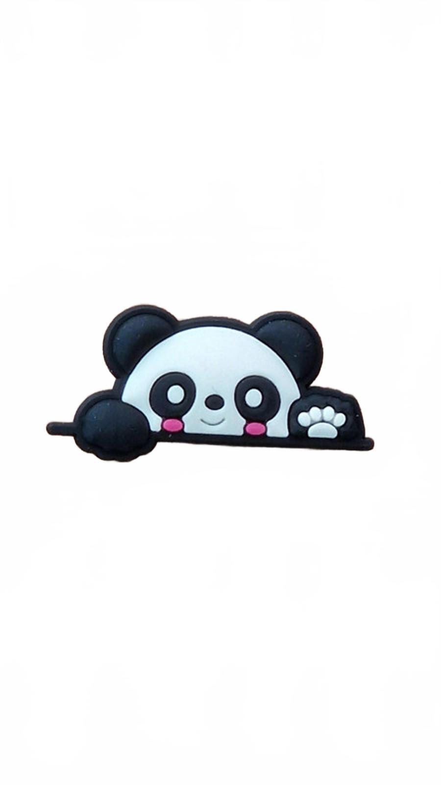 Cute panda looking over wall and waving shoe charm