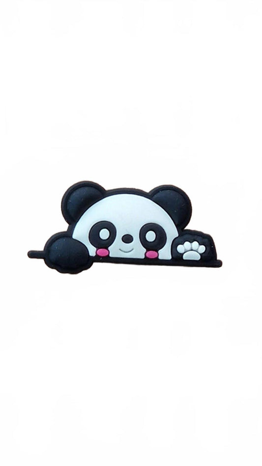 Cute panda looking over wall and waving shoe charm