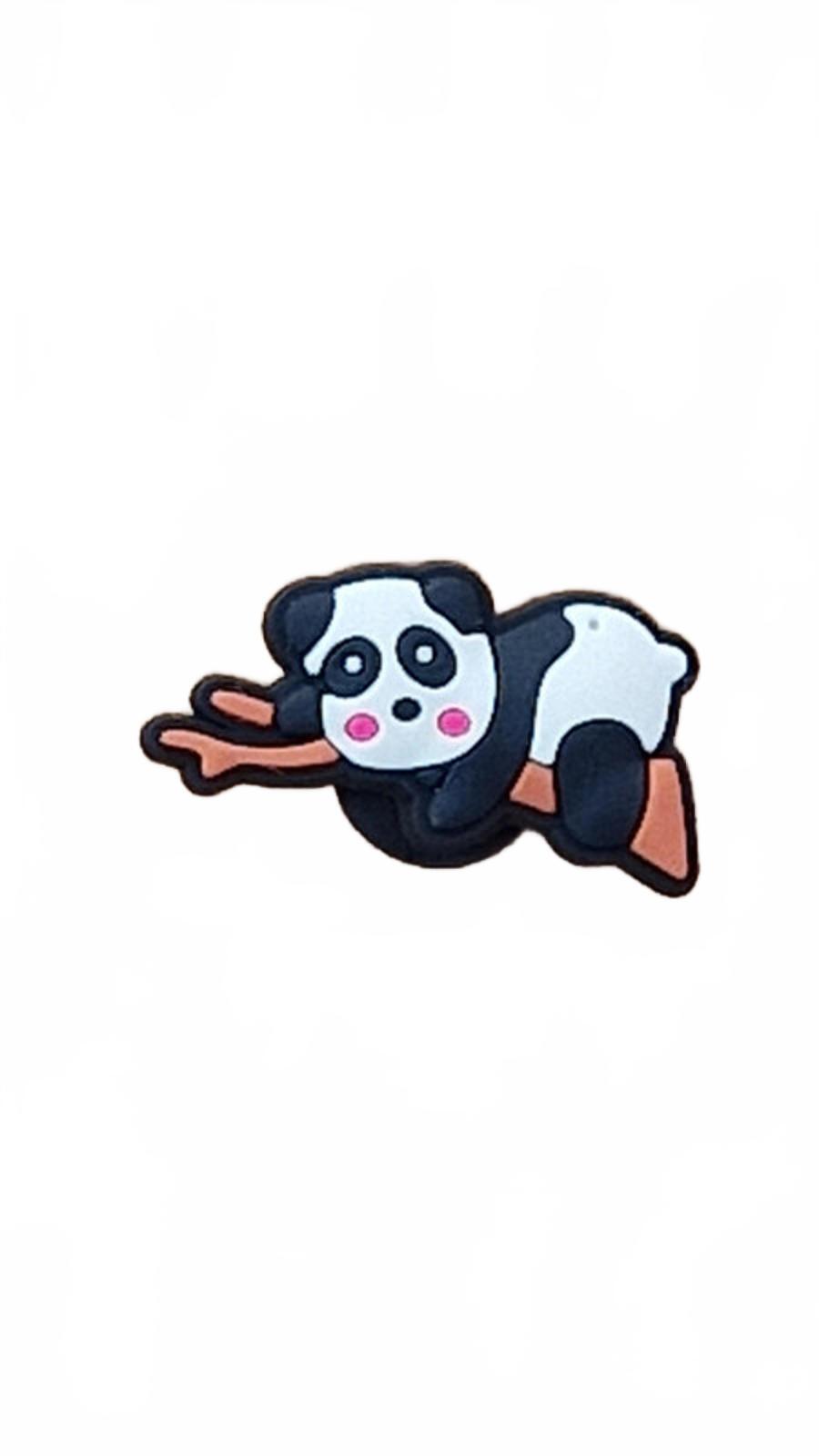Cute panda with pink cheeks lying on branch shoe charm