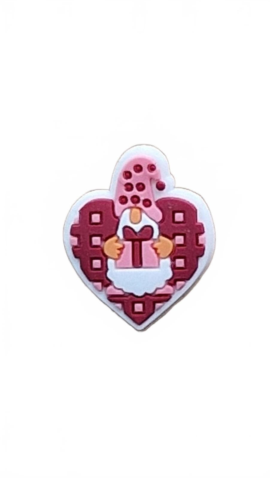 Pink Christmas gonk holding present in heart shoe charm