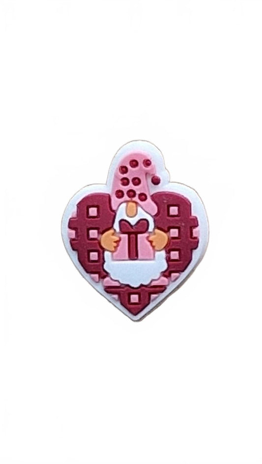 Pink Christmas gonk holding present in heart shoe charm