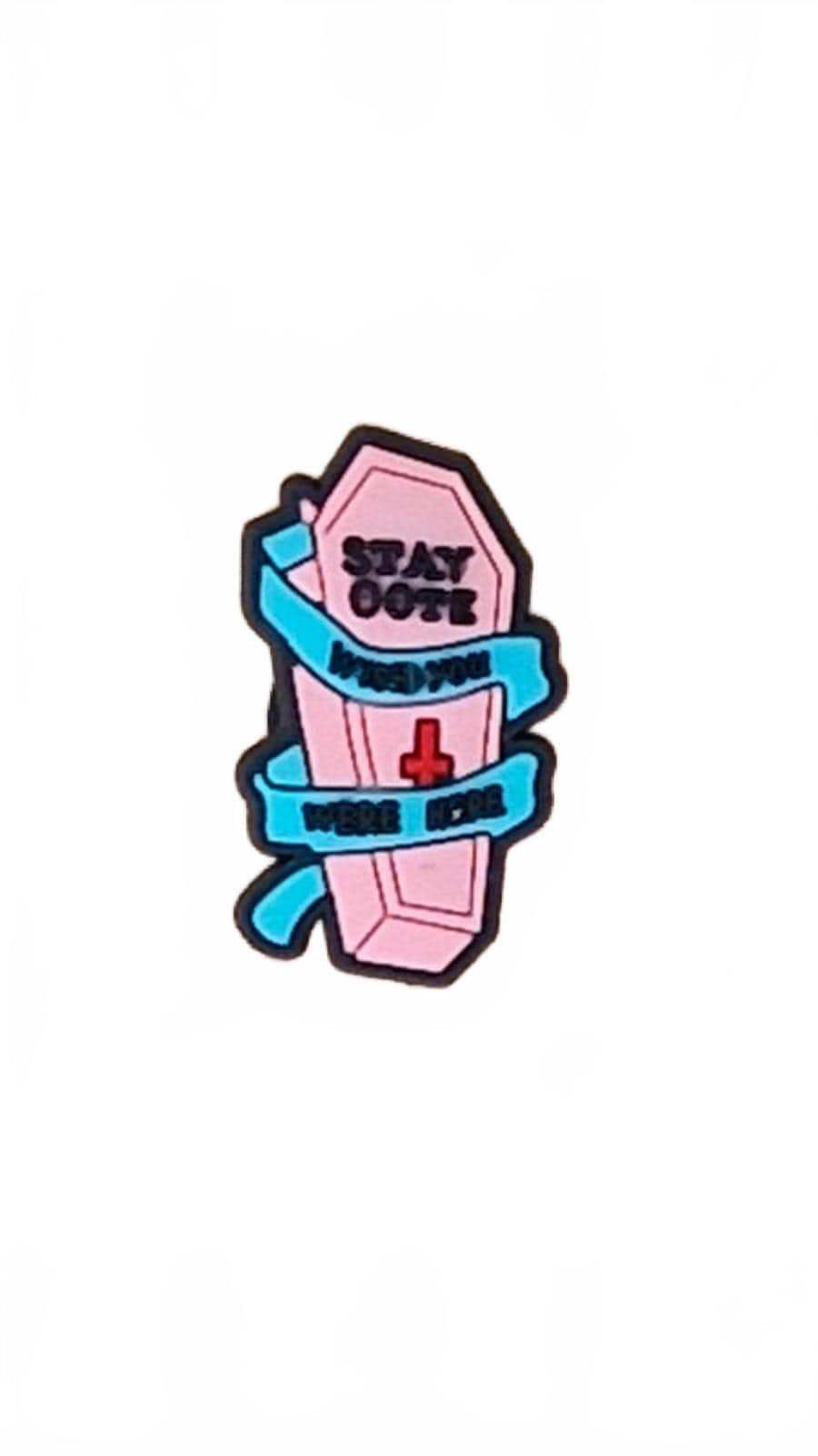 Cartoonish pink coffin Halloween shoe charm