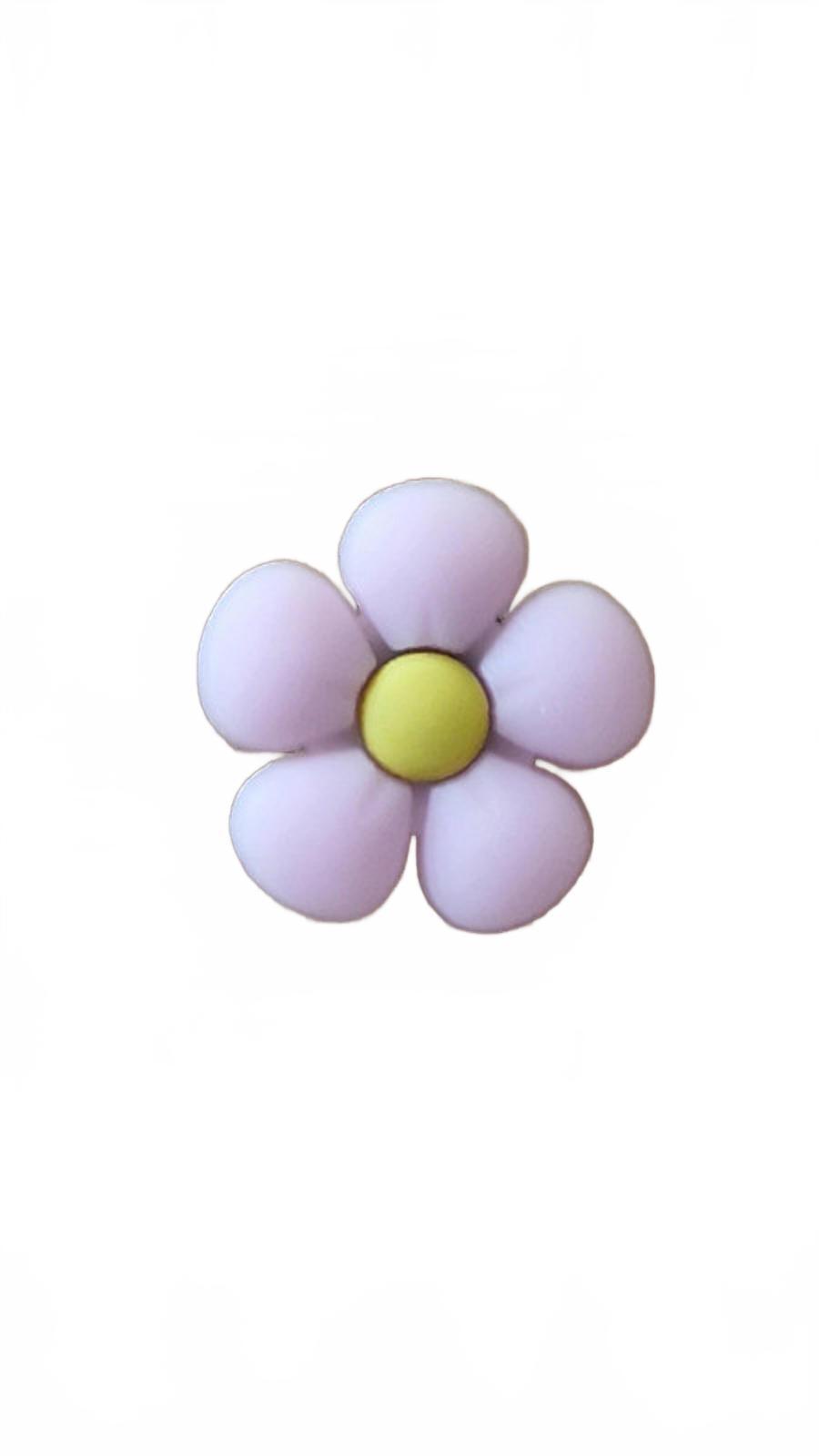 Pink flower with 5 pink petals and yellow centre shoe charm