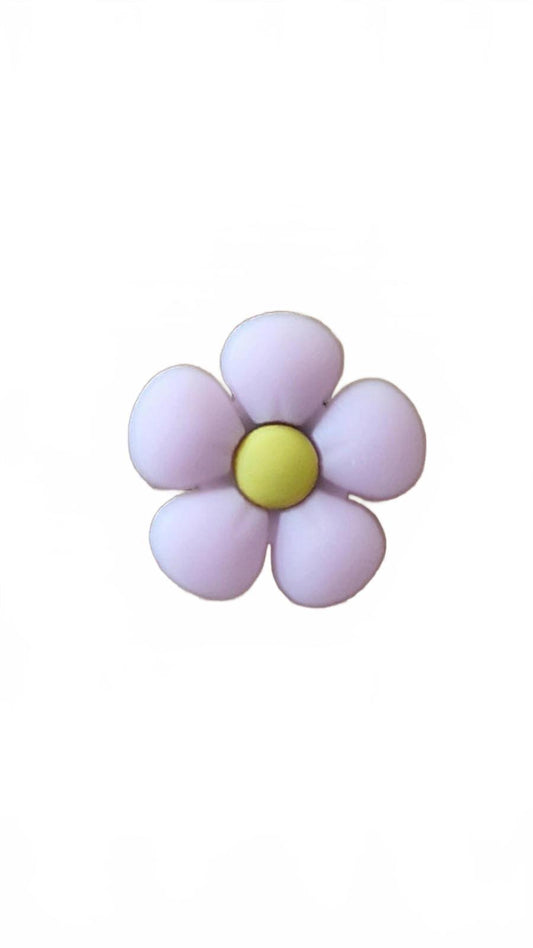 Pink flower with 5 pink petals and yellow centre shoe charm