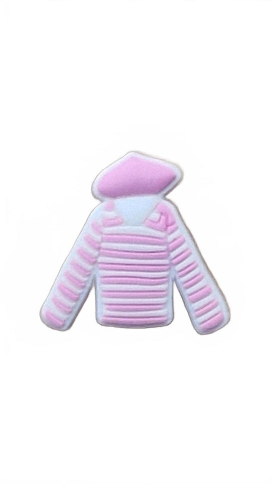 White and pink striped jumper with pink beret shoe charm