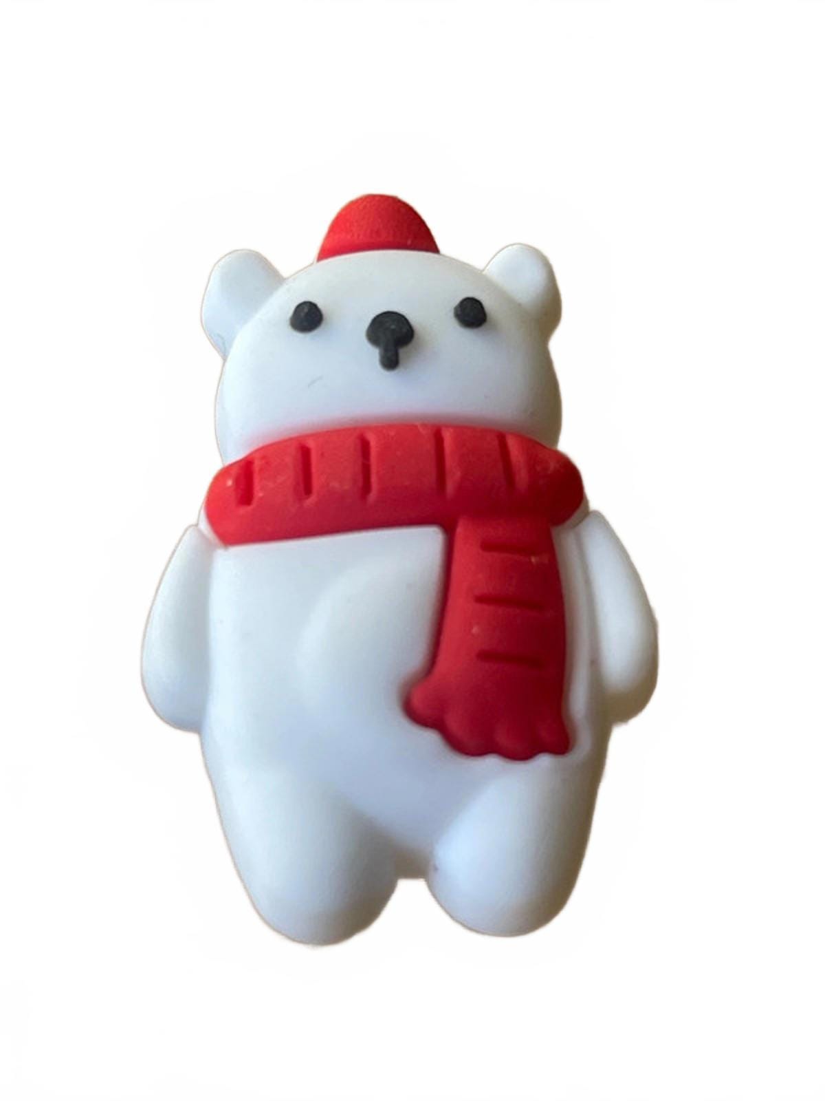 3D polar bear wearing red scarf and red hat Christmas shoe charm