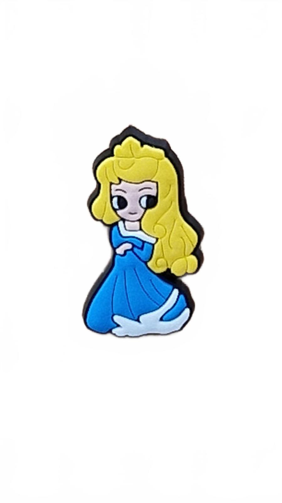 Princess with long blond hair in blue dress shoe charm
