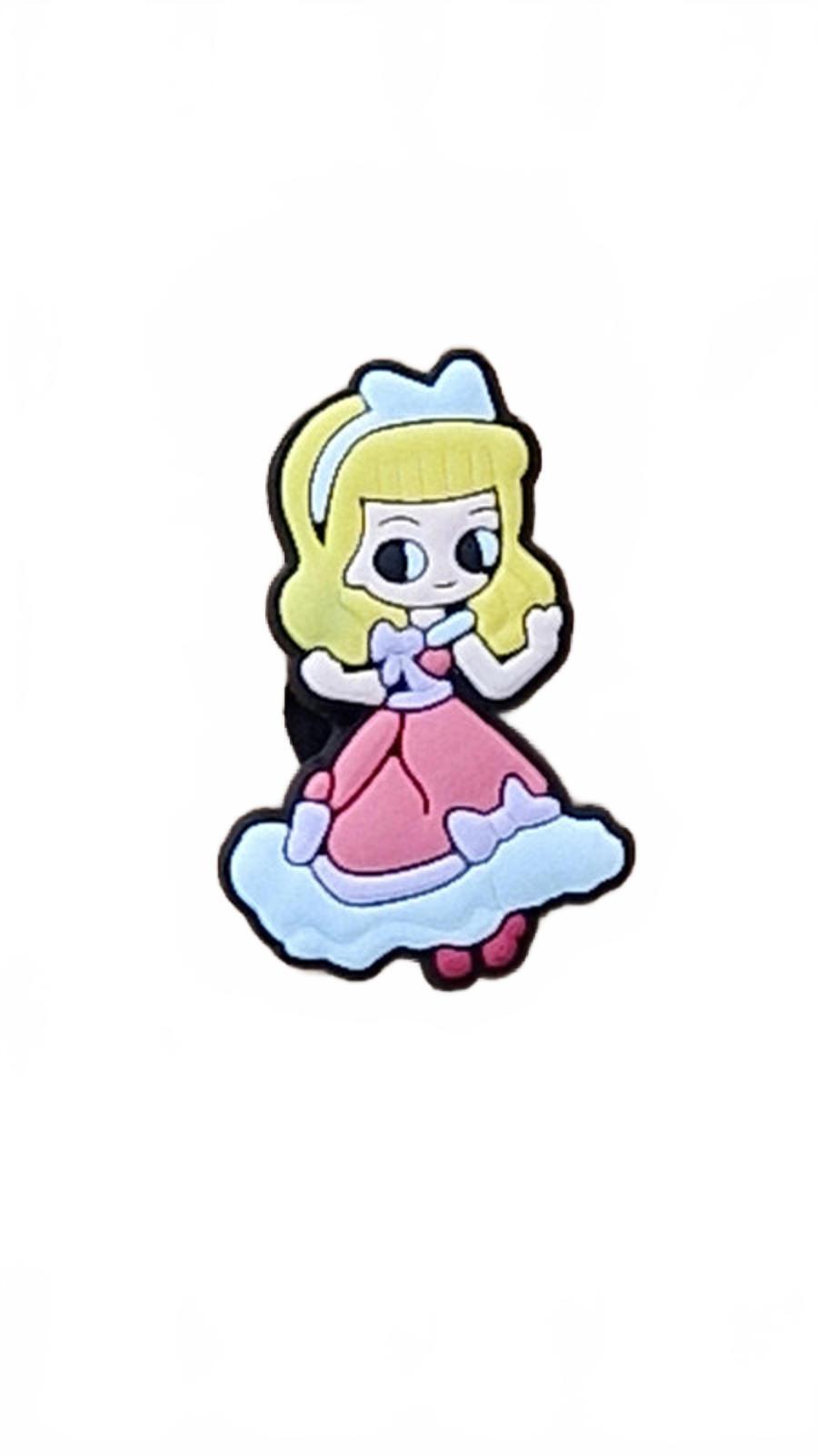 Cute blonde princess dancing in pink and white dress shoe charm 