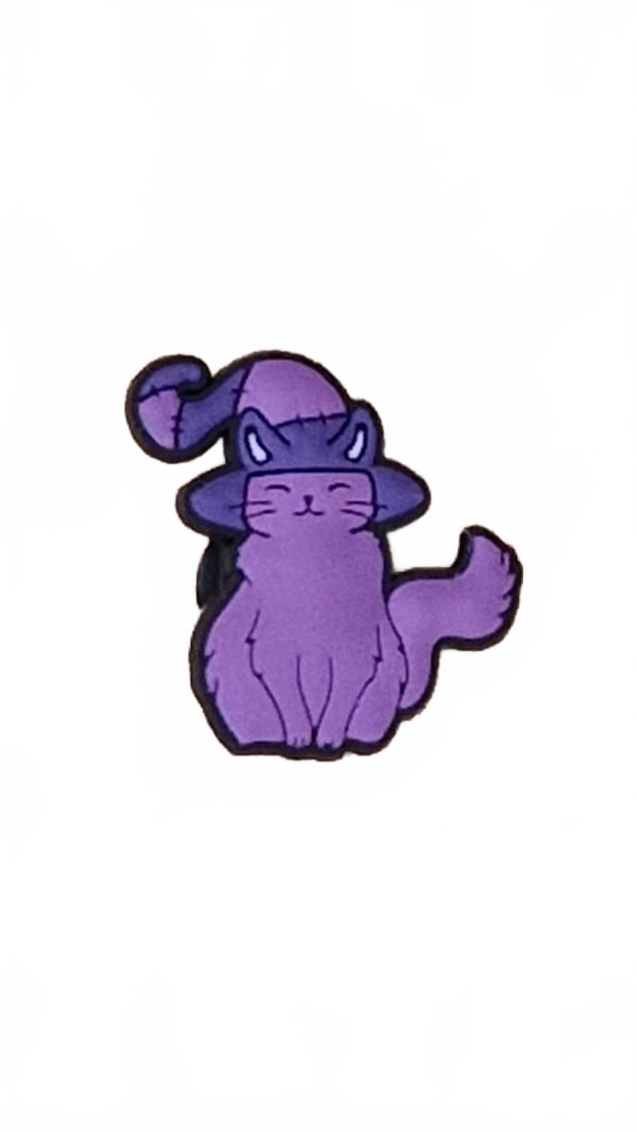 Purple witches cat wearing hat Halloween shoe charm