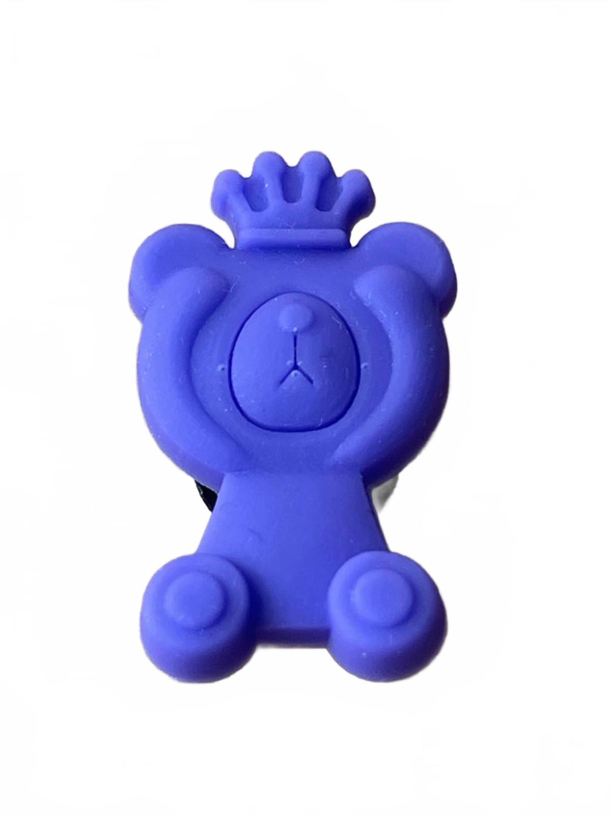 Cute purple teddy bear covering eyes and wearing crown shoe charm