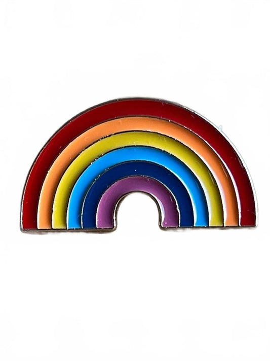 colourful rainbow enamel pin on a white background