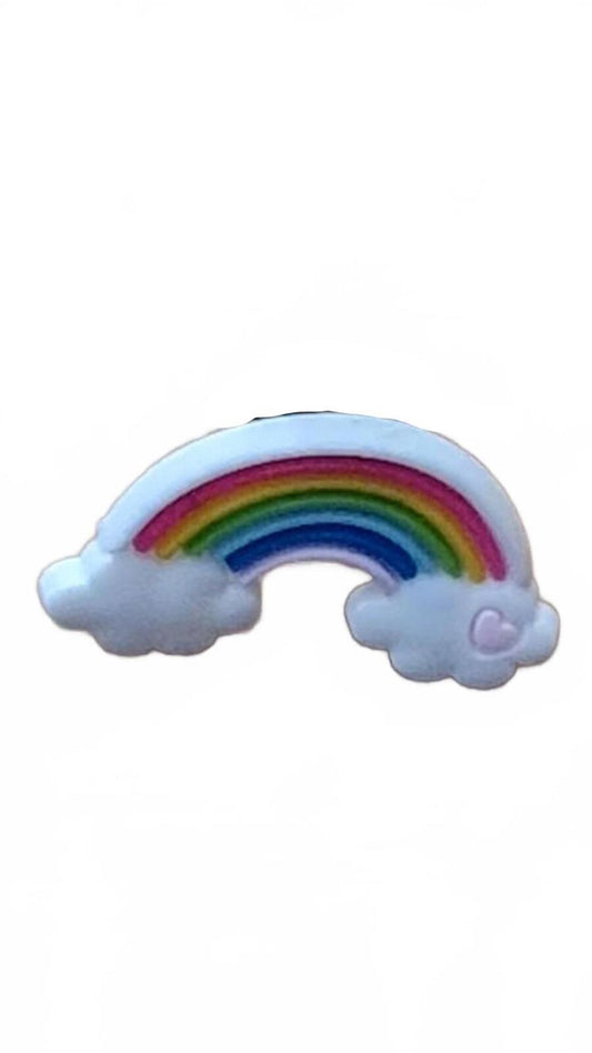 Colourful rainbow with a cloud at each end plus a pink heart shoe charm