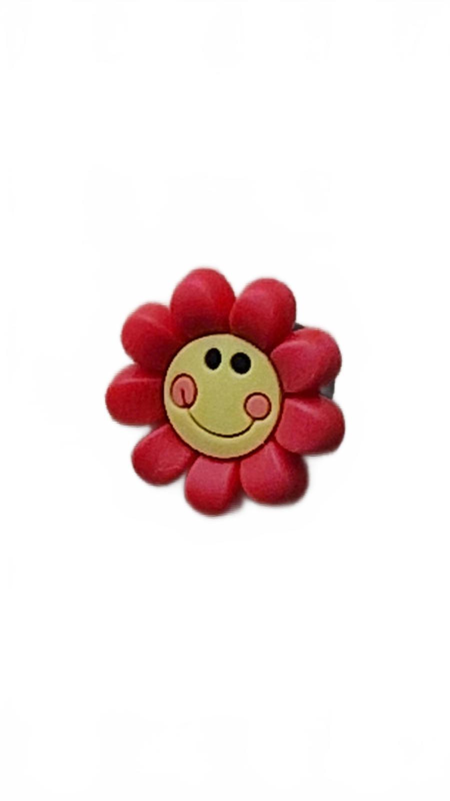 Red flower with smiling face shoe charm