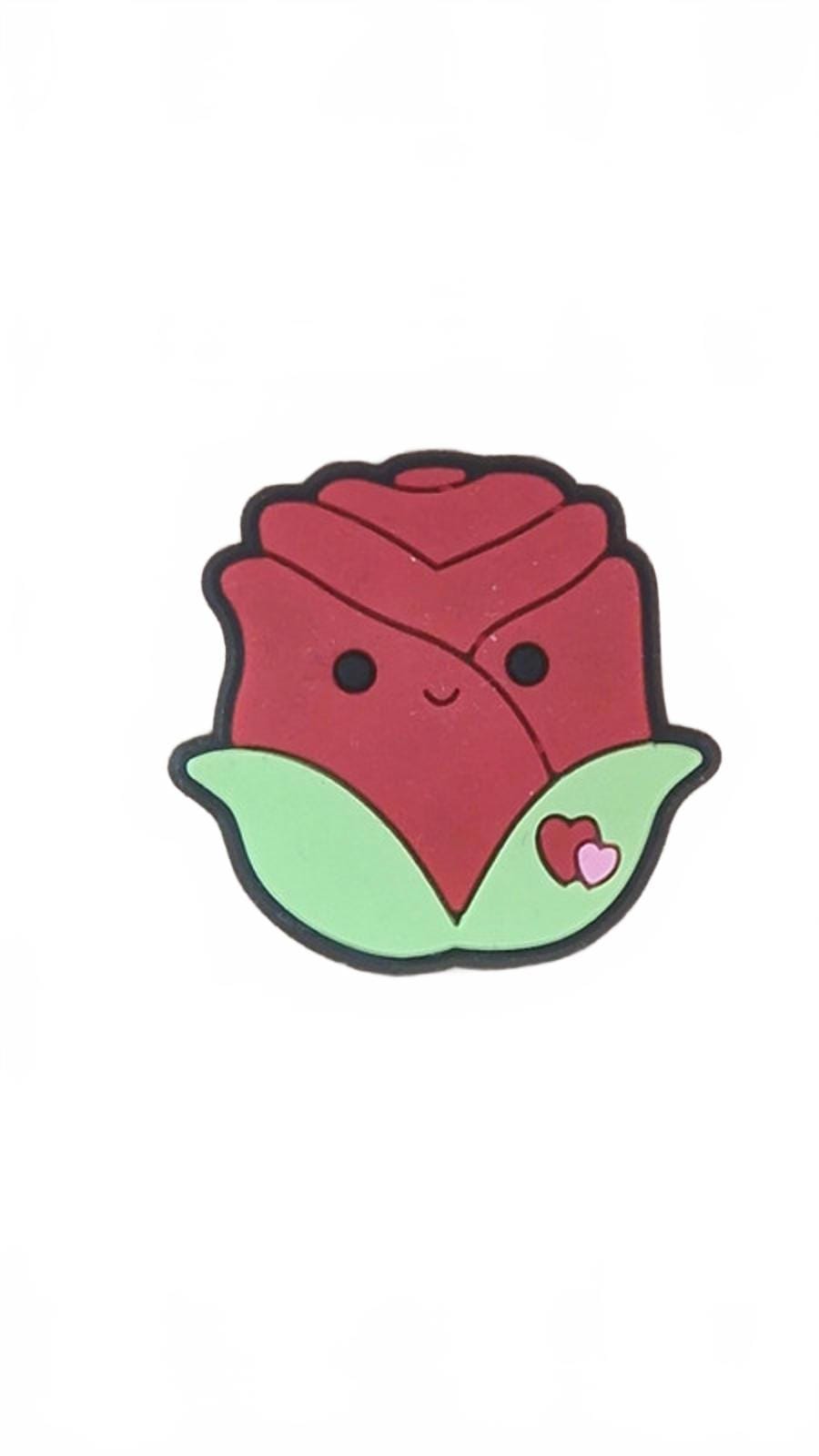 Cute rose with smile and 2 hearts on leaf shoe charm