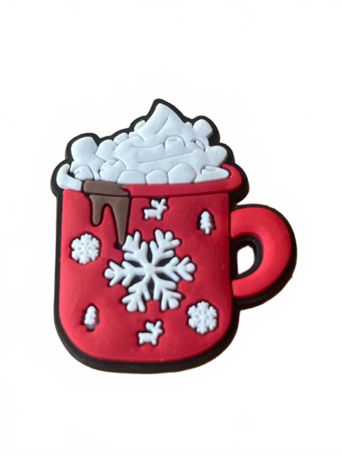 Red mug with hot chocolate and marshmallows Christmas shoe charm