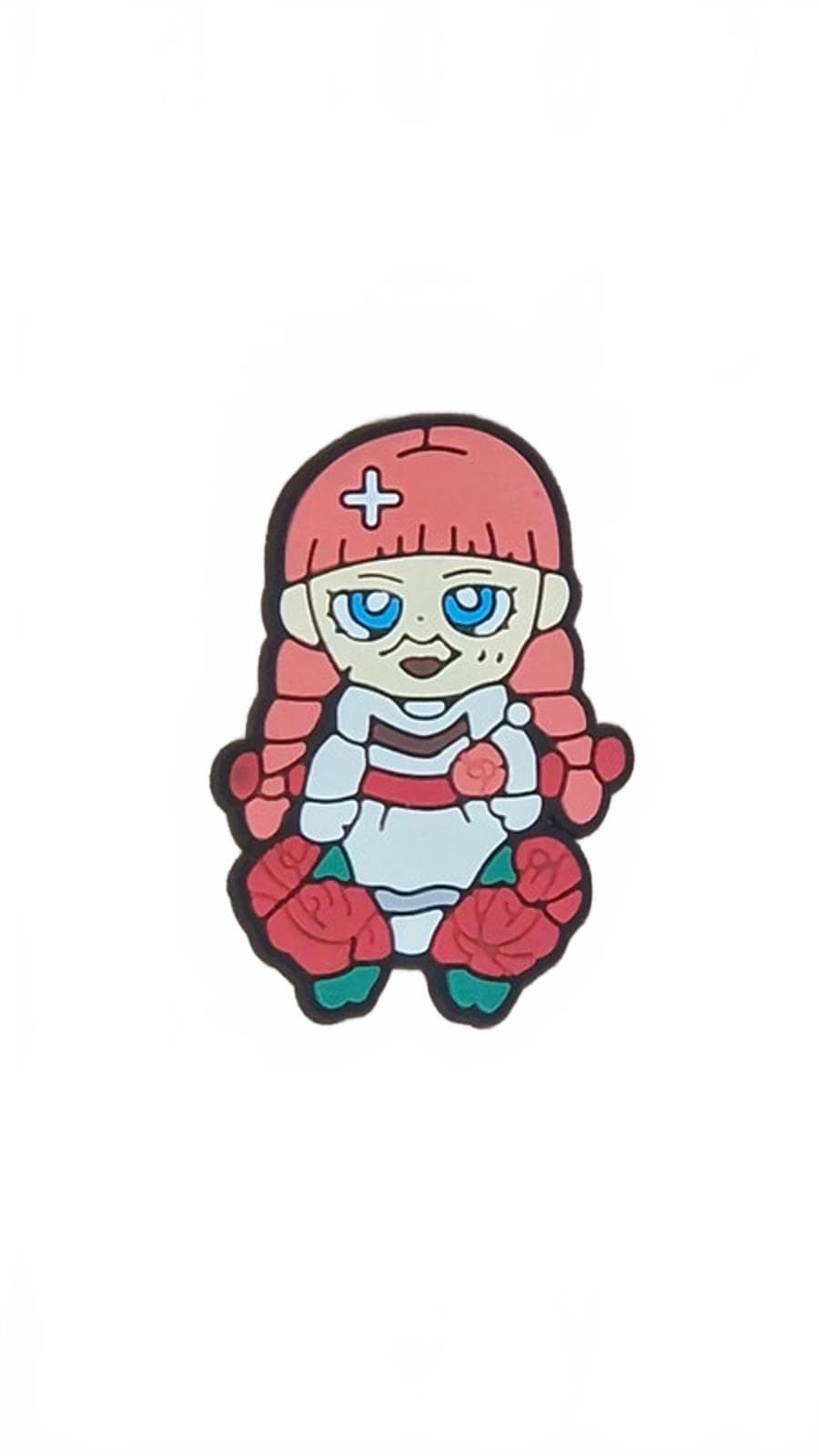 Scary cursed doll with red hair Halloween shoe charm