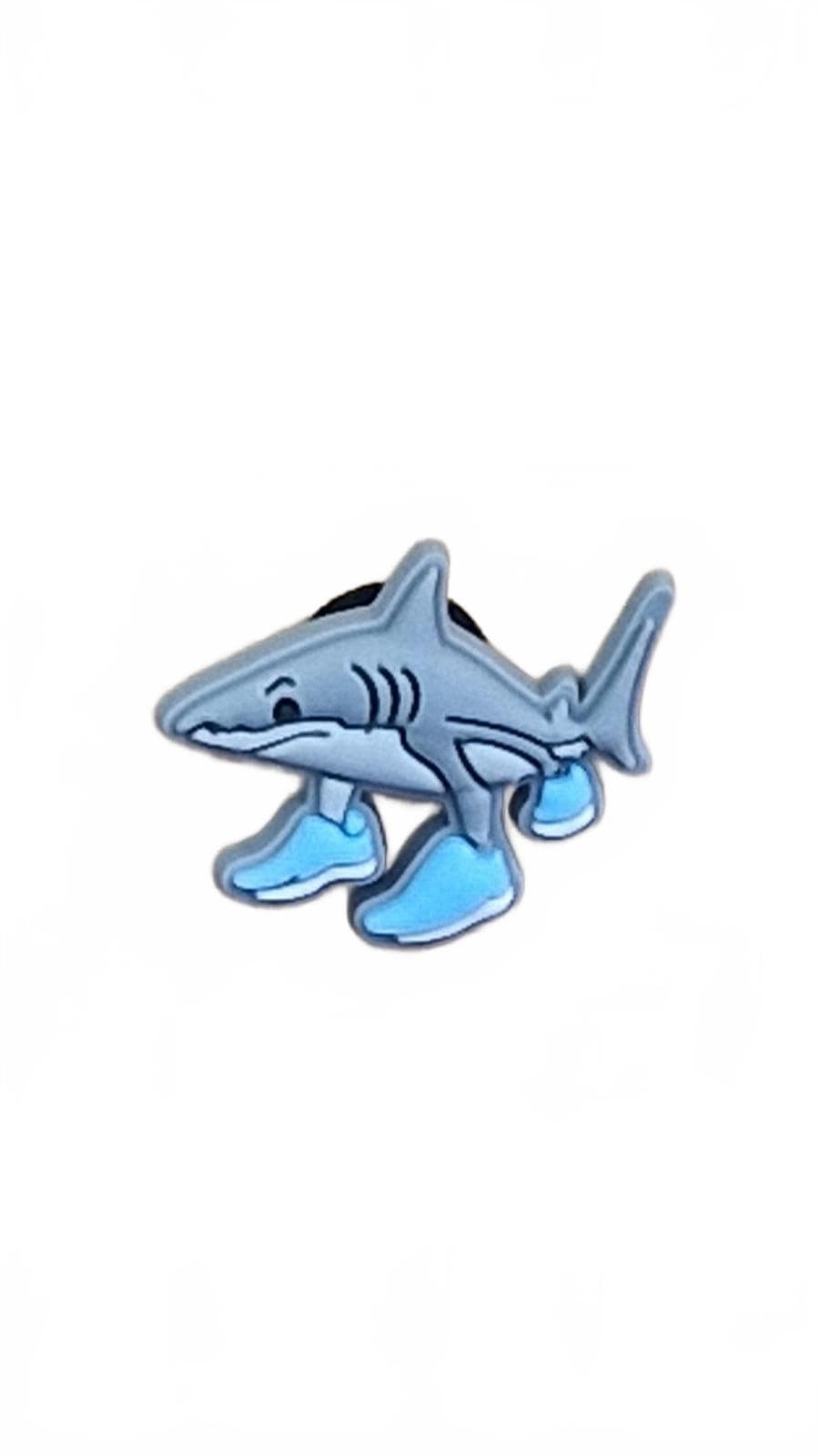 Gray shark wearing blue trainers shoe charm
