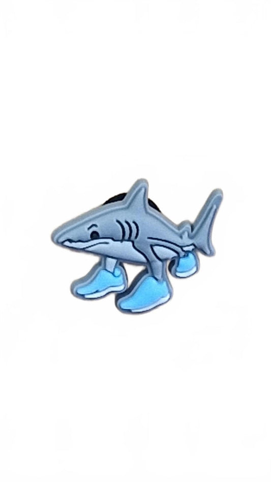Gray shark wearing blue trainers shoe charm