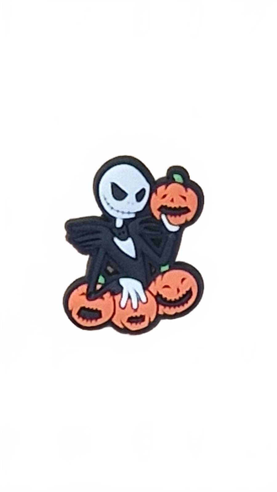 Skeleton paying with pumpkins Halloween shoe charm