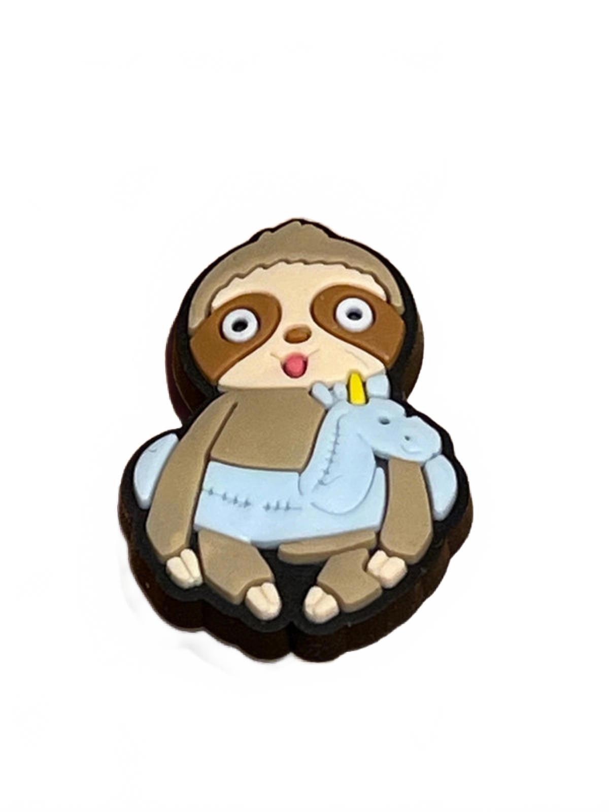 Cute sloth eyes opened wide in inflatable  unicorn rubber pool ring shoe charm