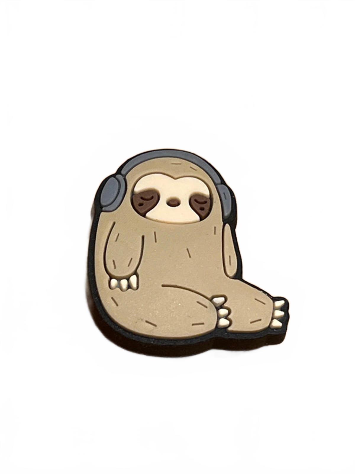 Cute sloth sleeping wearing headphones shoe charm