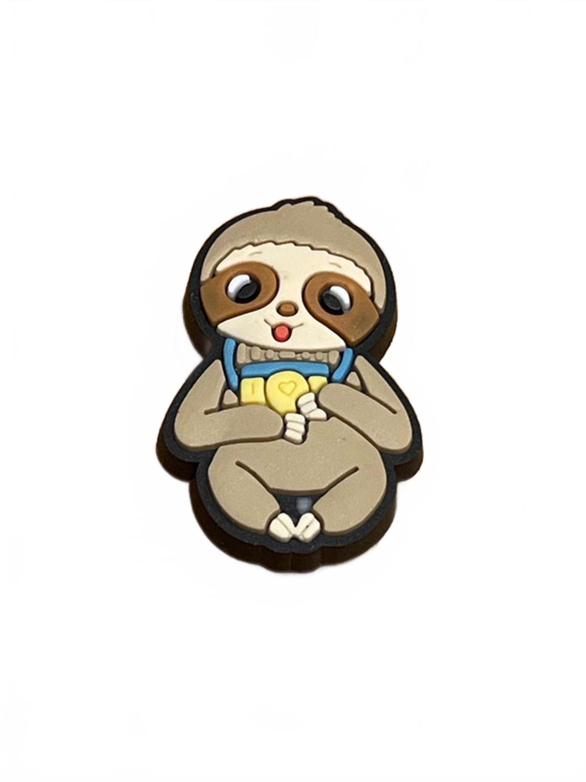 Cute sloth with tongue sticking out and camera around neck shoe charm