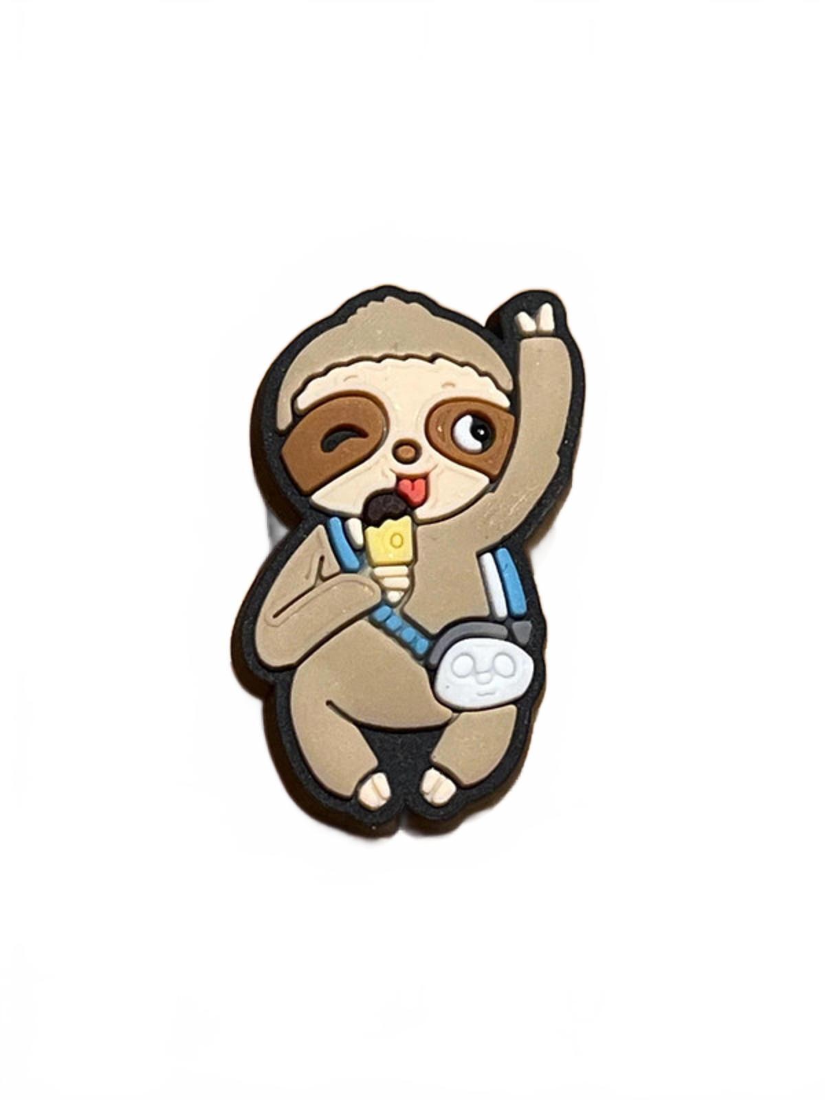 Cute sloth licking ice cream with bad shoe charm
