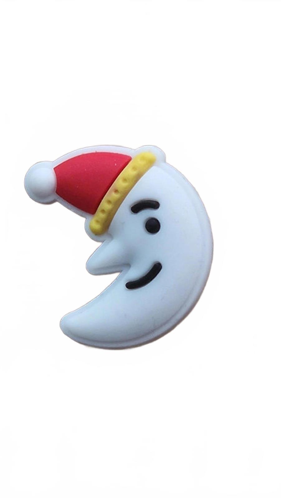 Smiling half moon with santa hat Christmas shoe charm