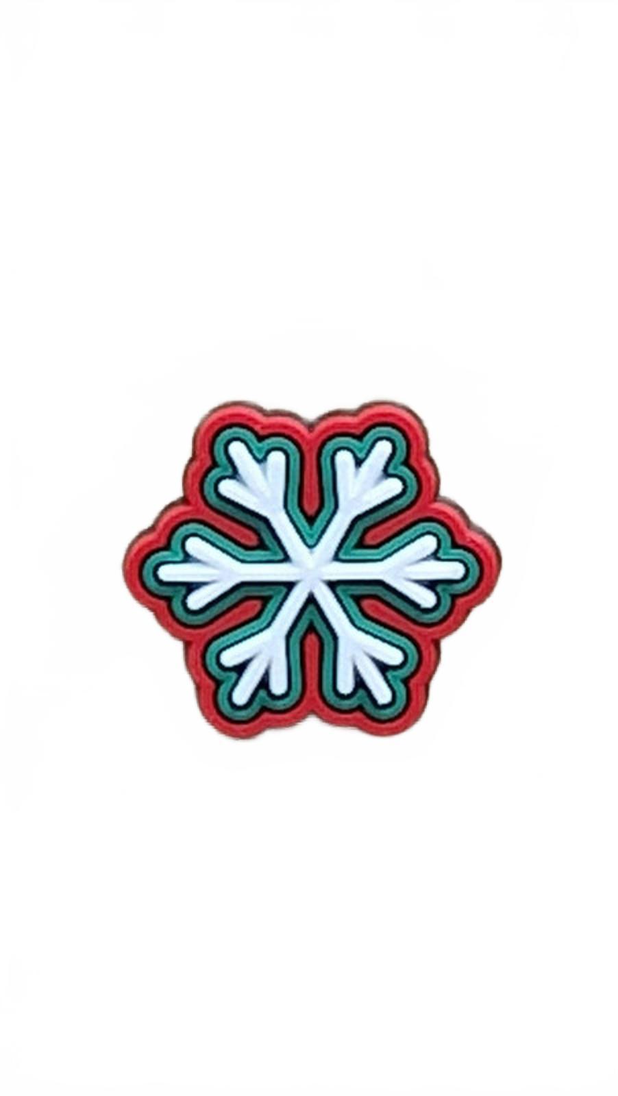 White snowflake with green and red border Christmas shoe charm
