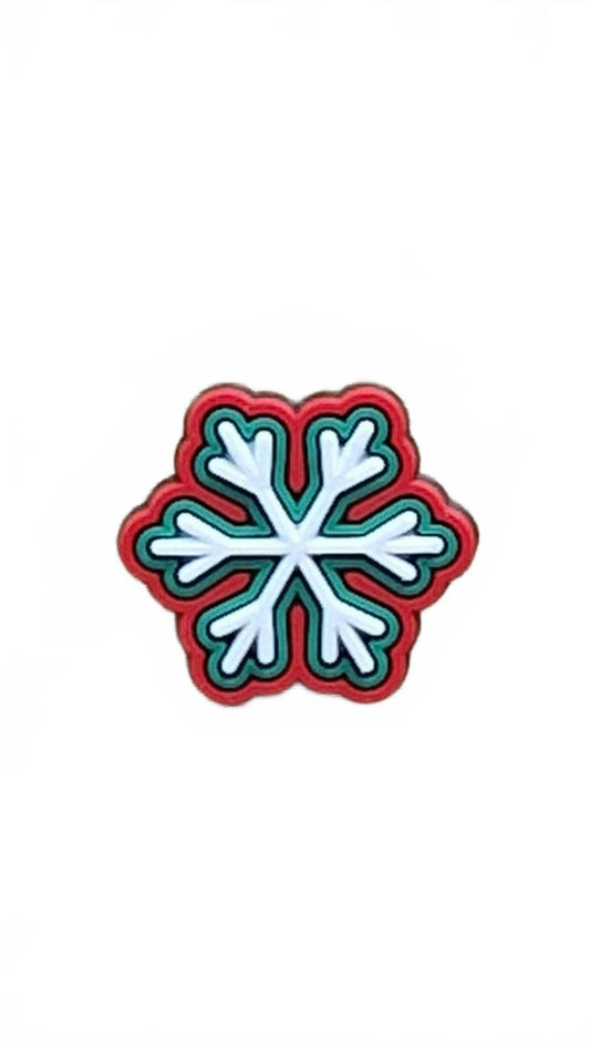 White snowflake with green and red border Christmas shoe charm