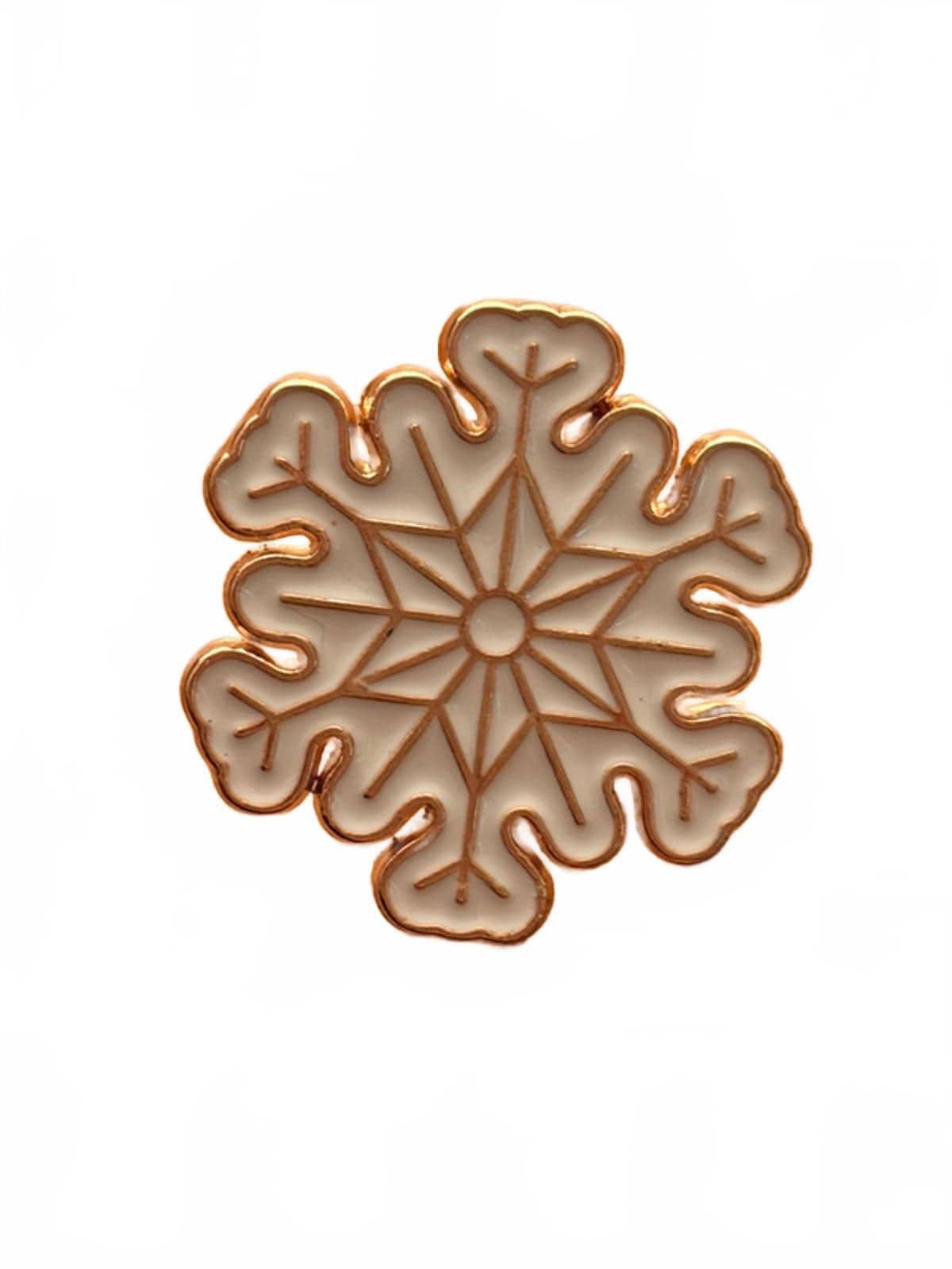 Gold and white snowflake enamel pin