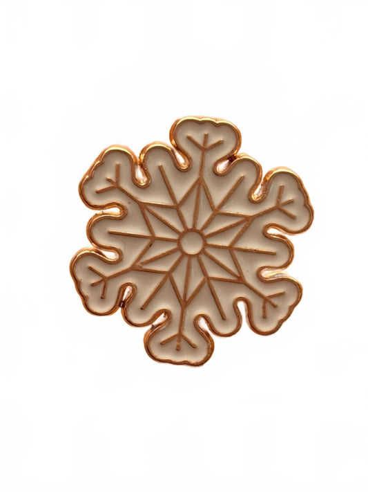 Gold and white snowflake enamel pin