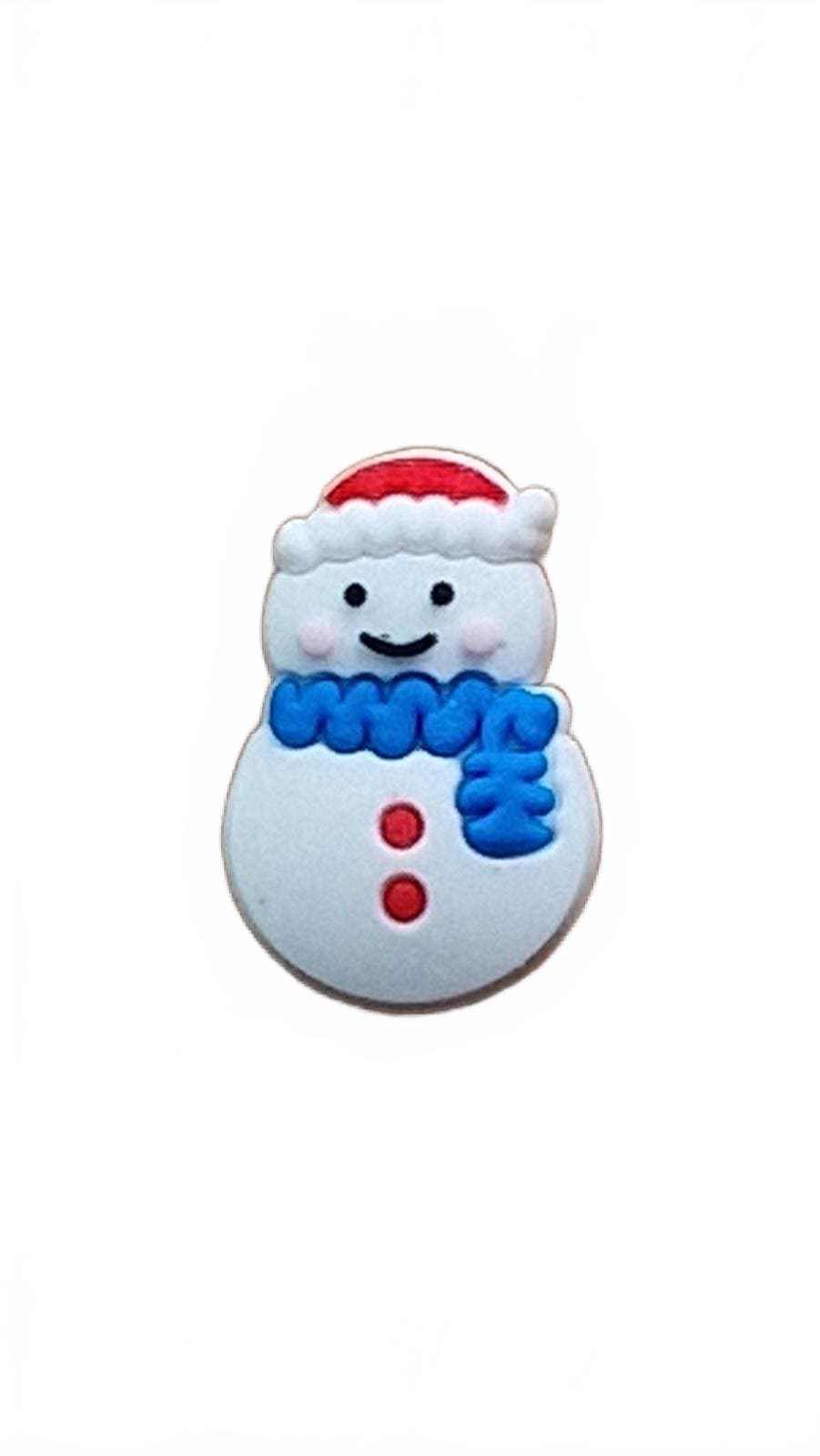 Cute snowman wearing red hat and blue scarf shoe charm