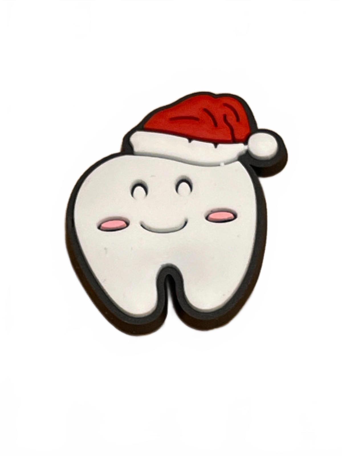 Smily tooth wearing red santa hat shoe charm
