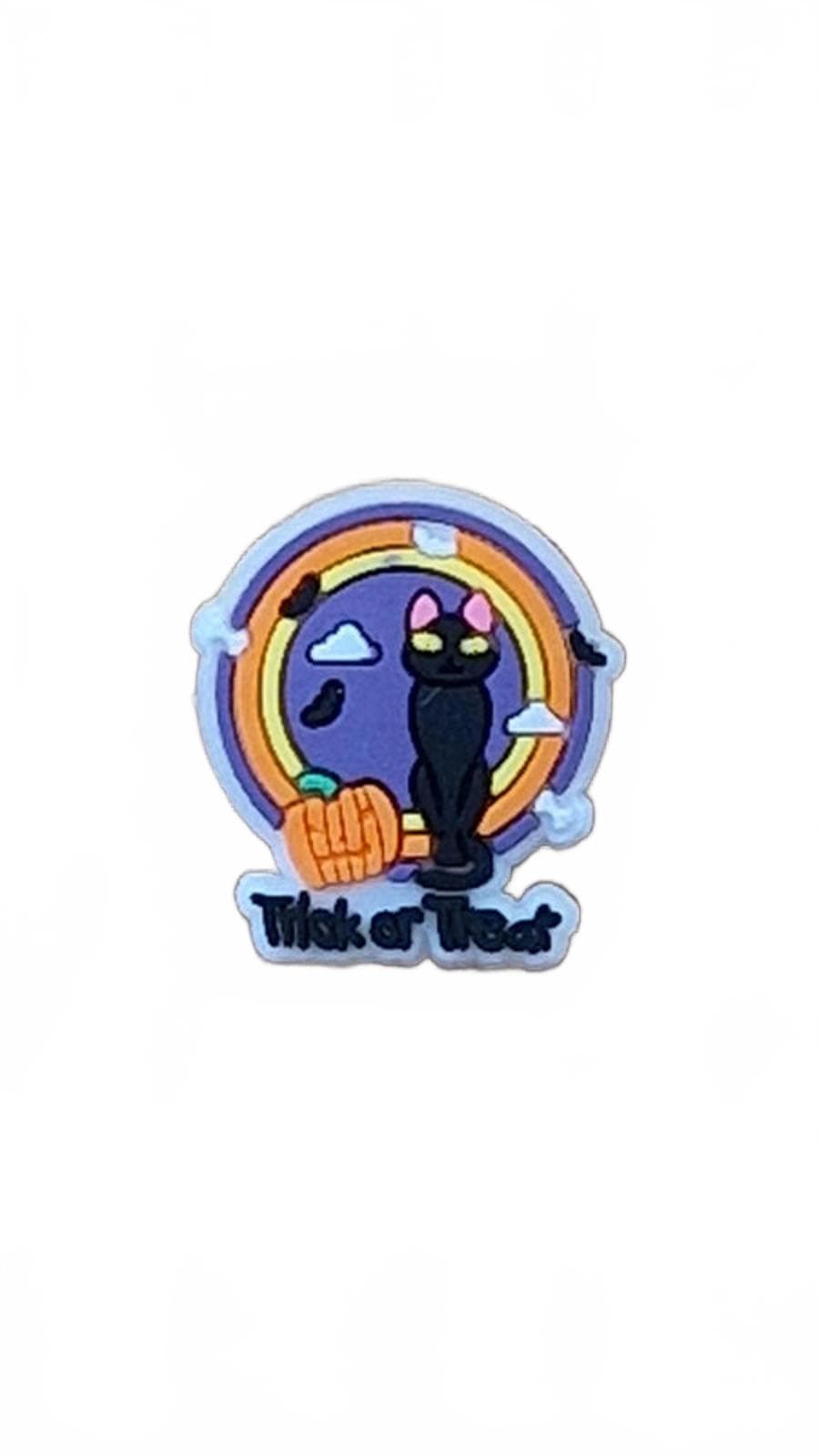 Black cat with pumpkin and trick or treat Halloween shoe charm