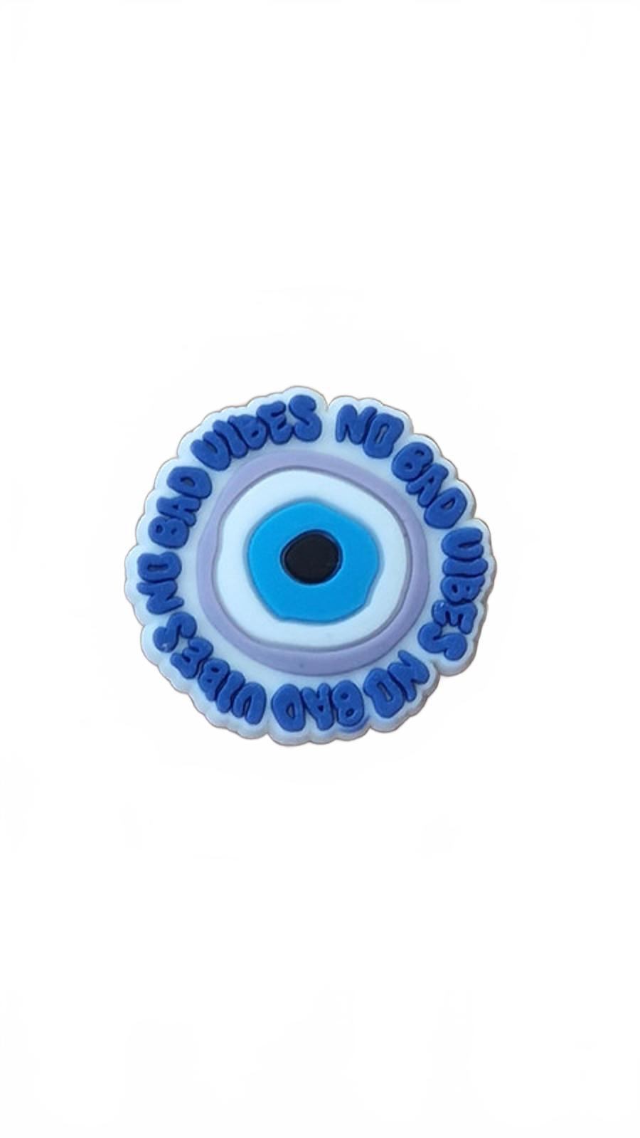 Round Turkish evil eye with 'No Bad Vibes' shoe charm