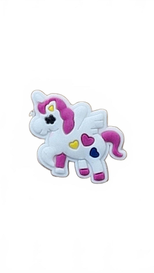 Cute pink and white hearted unicorn shoe charm