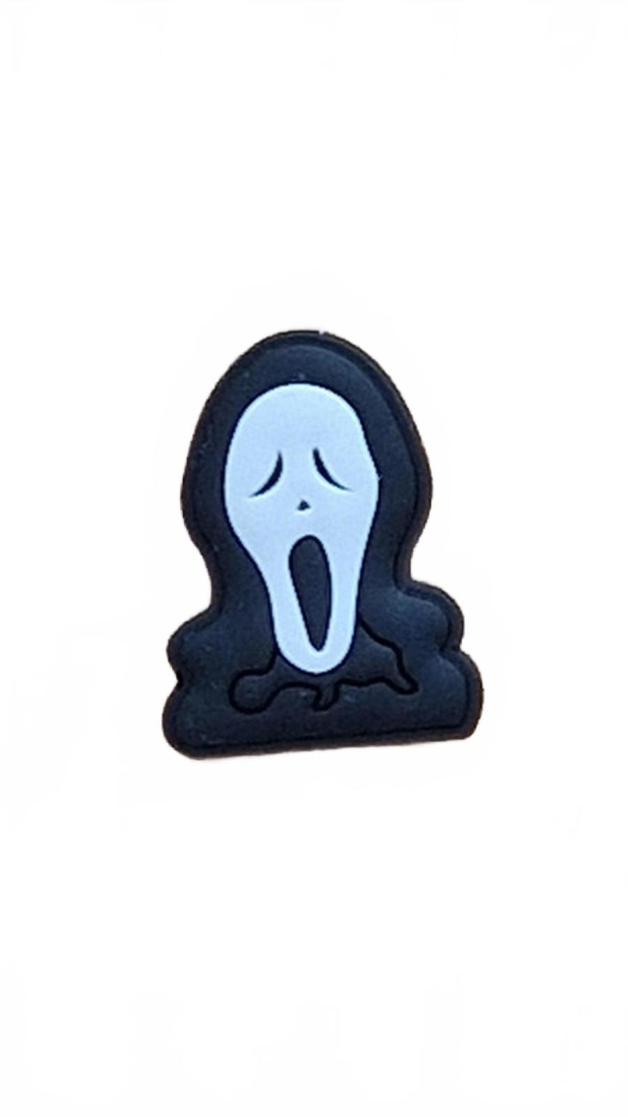 White ghost mask in black robe Halloween shoe charm