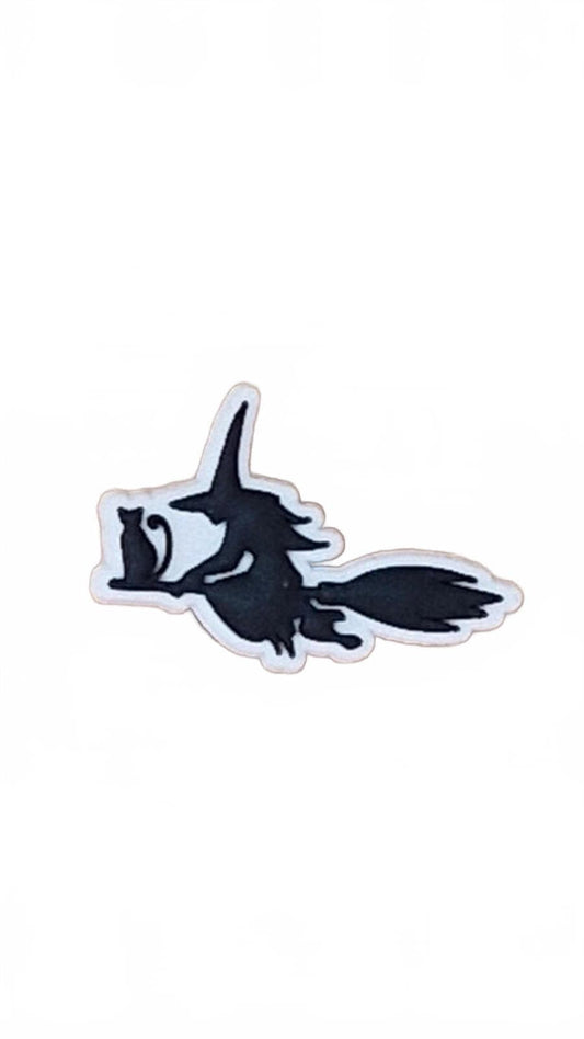 Black cat and witch on broomstick Halloween shoe charm